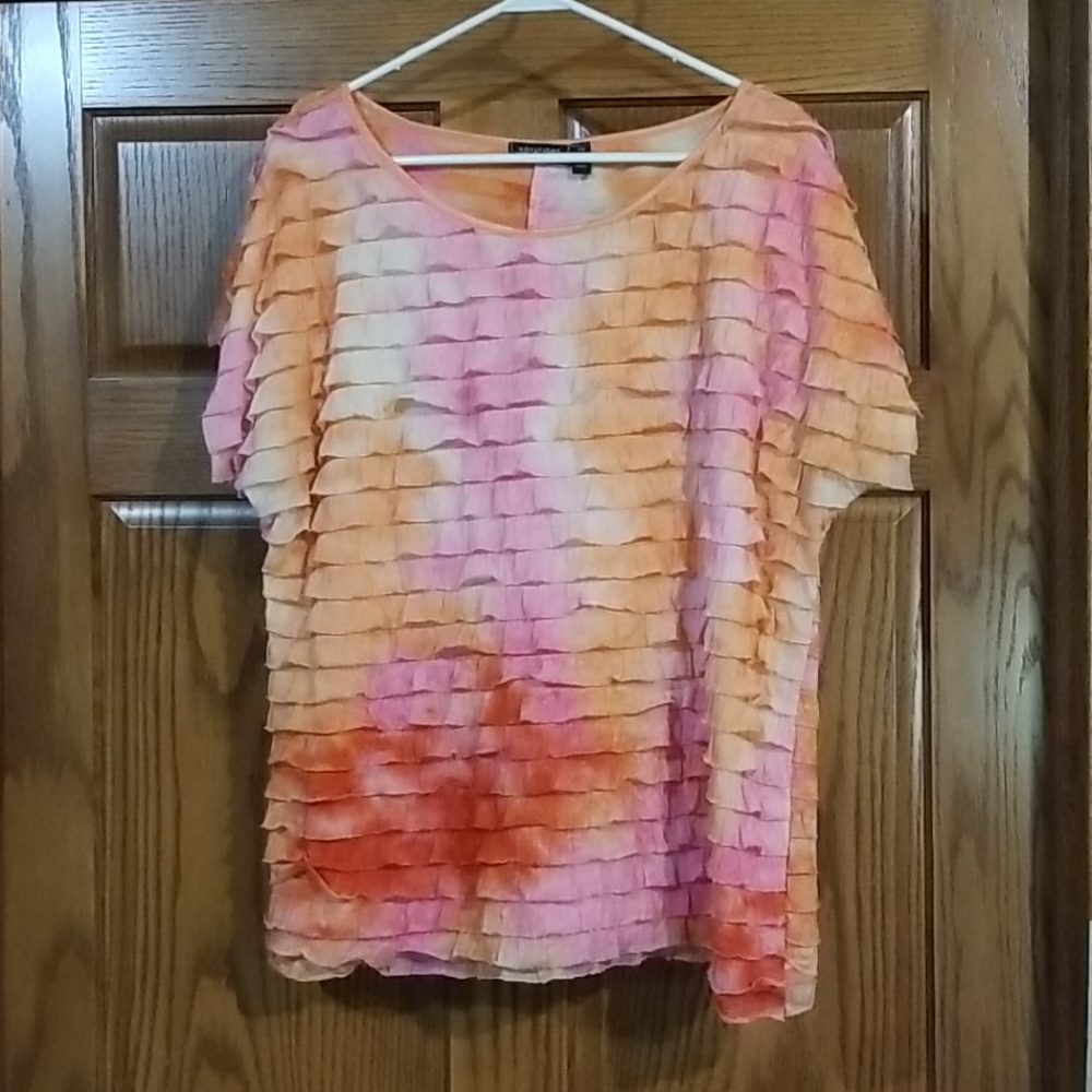 Notations Orange and Pink Ruffle Top
